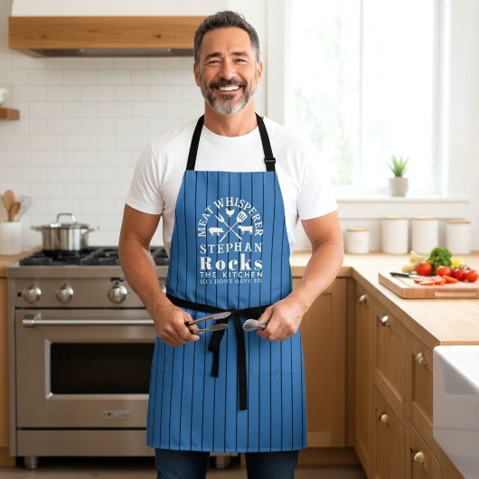 Fleischflüsterer BBQ Meister Blau Pinstripe Design Schürze