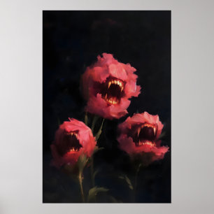Fleischfressender Blumenkunst-Druck, dunkle surrea Poster