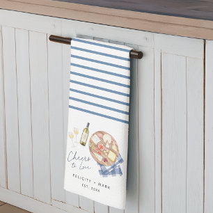 Fleischkäseplatte Wein & Käse Prost auf die Liebe Geschirrtuch