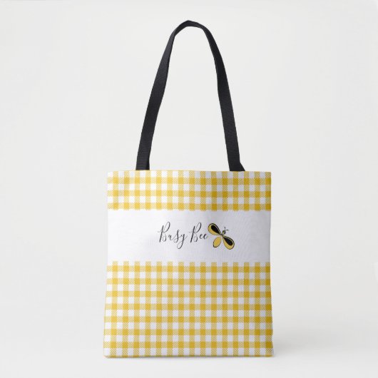 Fleißige Biene, Gelbe Gingham-Schultertasche Tasche (Vorderseite)