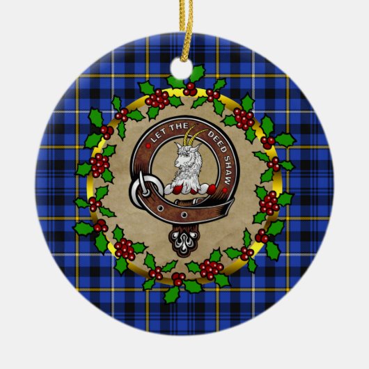 Fleming Clan Abzeichen & Tartan Personalisierte We Keramik Ornament (Vorne)