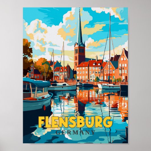 Flensburg Deutschland Vintage Reise Illustration Poster (Vorne)