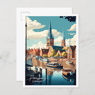 Flensburg Deutschland Vintage Reise Illustration Postkarte