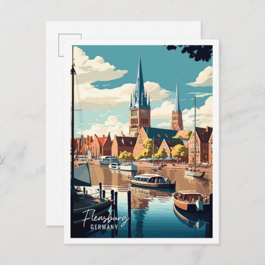 Flensburg Deutschland Vintage Reise Illustration Postkarte (Vorne/Hinten)