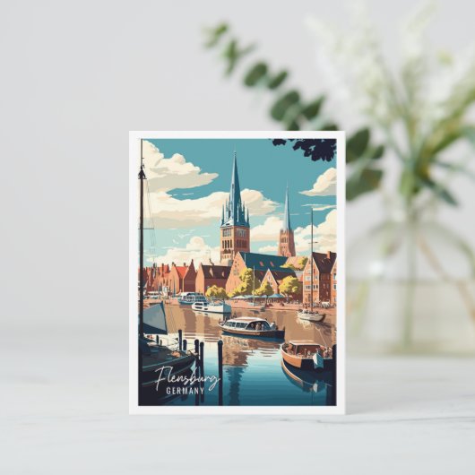 Flensburg Deutschland Vintage Reise Illustration Postkarte (Stehend Vorderseite)