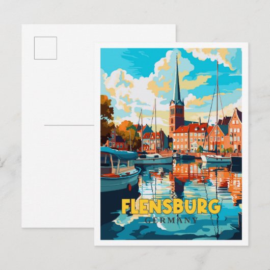Flensburg Deutschland Vintage Reise Illustration Postkarte (Vorne/Hinten)
