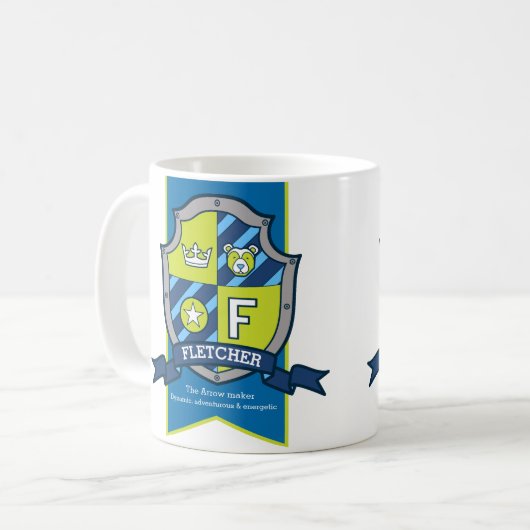 Fletcher Buchstabe F Wappen blau grün Bedeutung Kaffeetasse (Vorderseite Links)