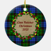 Fletcher Clan Abzeichen & Tartan Personalisierte W Keramik Ornament (Hinten)