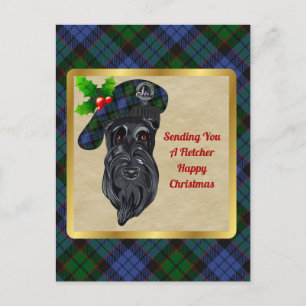 Fletcher Clan Abzeichen & Tartan Weihnachten Postkarte