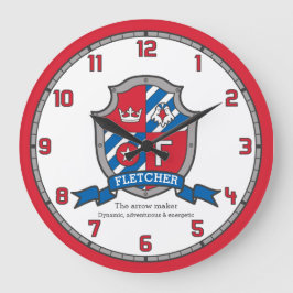 Fletcher-Jungs-Name bedeutet heraldry Ritter Schil Große Wanduhr
