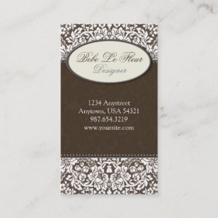 Fleur #1C Chic Brown Damask Business Card Visitenkarte