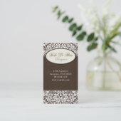 Fleur #1C Chic Brown Damask Business Card Visitenkarte (Stehend Vorderseite)