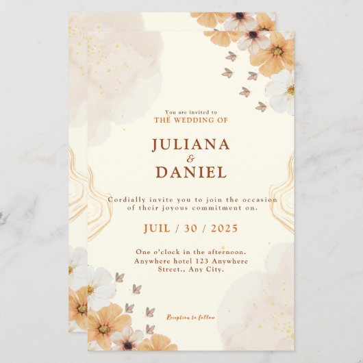 Fleur Cream Floral Wedding Invitation with Details (Vorne/Hinten)