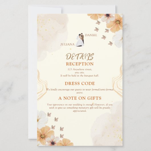 Fleur Cream Floral Wedding Invitation with Details (Rückseite)