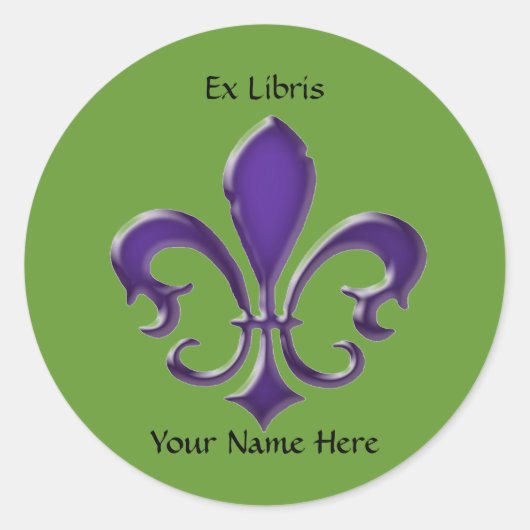 Fleur-de-Lis-1 Ex Libris-Buchzeichen Runder Aufkleber (Vorderseite)