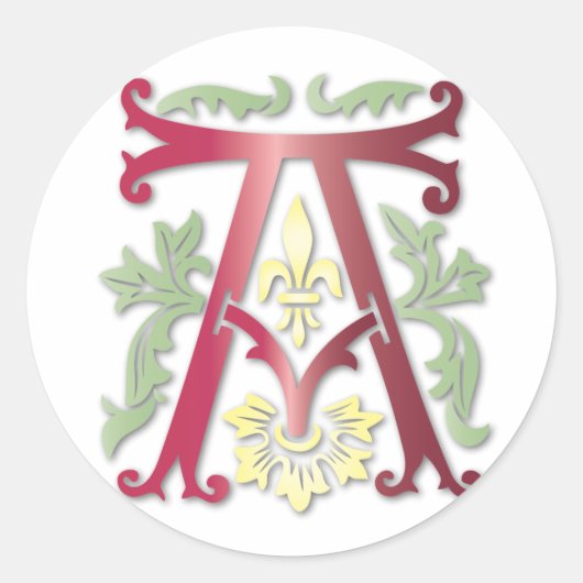 Fleur-de-lis-A-Monogramm Runder Aufkleber (Vorderseite)