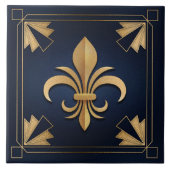 Fleur-De-Lis - Art Deco - Blau und Gold Fliese (Vorderseite)