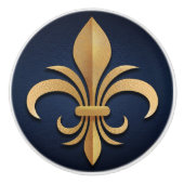 Fleur-De-Lis - Art Deco - Blau und Gold Keramikknauf (Vorderseite)