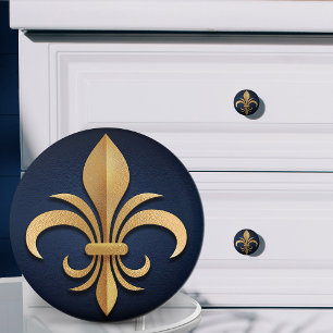 Fleur-De-Lis - Art Deco - Blau und Gold Keramikknauf