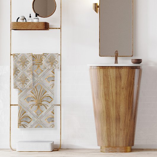 Fleur-de-lis Art Deco - Perle und Gold Badhandtuch Set