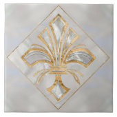 Fleur-de-lis Art Deco - Perle und Gold Fliese (Vorderseite)