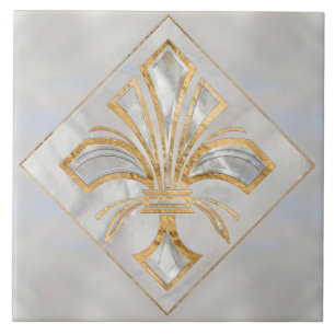 Fleur-de-lis Art Deco - Perle und Gold Fliese
