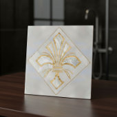 Fleur-de-lis Art Deco - Perle und Gold Fliese