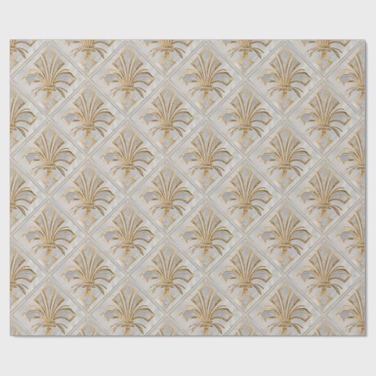 Fleur-de-lis Art Deco - Perle und Gold Geschenkpapier (Flach)