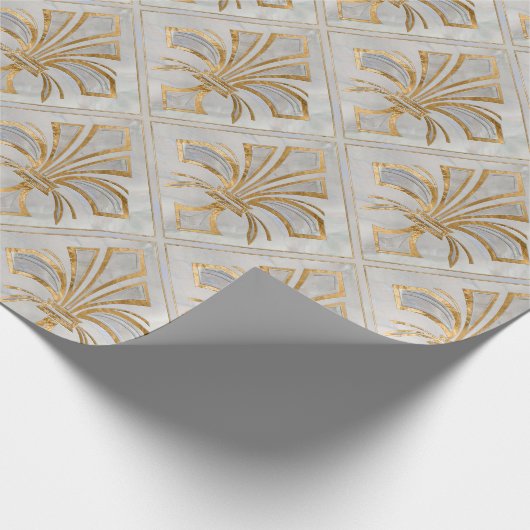 Fleur-de-lis Art Deco - Perle und Gold Geschenkpapier (Ecke)
