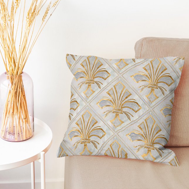 Fleur-de-lis Art Deco - Perle und Gold Kissen (Von Creator hochgeladen)