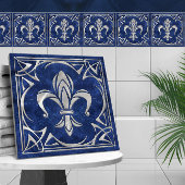 Fleur-De-Lis - Art Nouveau - Blauer Marmor und Per Fliese