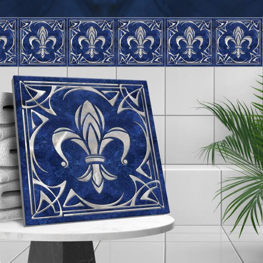 Fleur-De-Lis - Art Nouveau - Blauer Marmor und Per Fliese