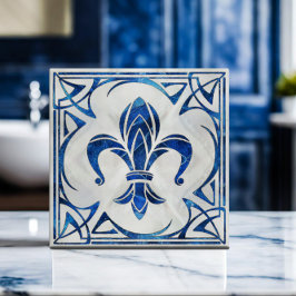 Fleur-De-Lis - Art Nouveau - Blauer Marmor und Per Fliese