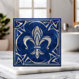 Fleur-De-Lis - Art Nouveau - Blauer Marmor und Per Fliese