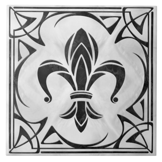 Fleur-De-Lis - Art Nouveau - Schwarzer Marmor und Fliese (Vorderseite)