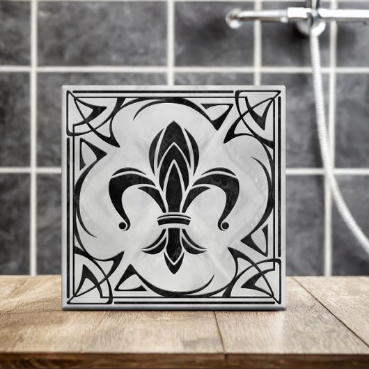 Fleur-De-Lis - Art Nouveau - Schwarzer Marmor und Fliese