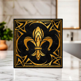 Fleur-De-Lis - Art Nouveau - Schwarzer Marmor und  Fliese