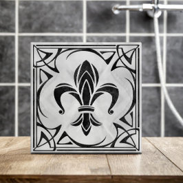 Fleur-De-Lis - Art Nouveau - Schwarzer Marmor und  Fliese