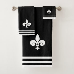 Fleur-de-Lis auf Schwarz und Weiß Badhandtuch Set