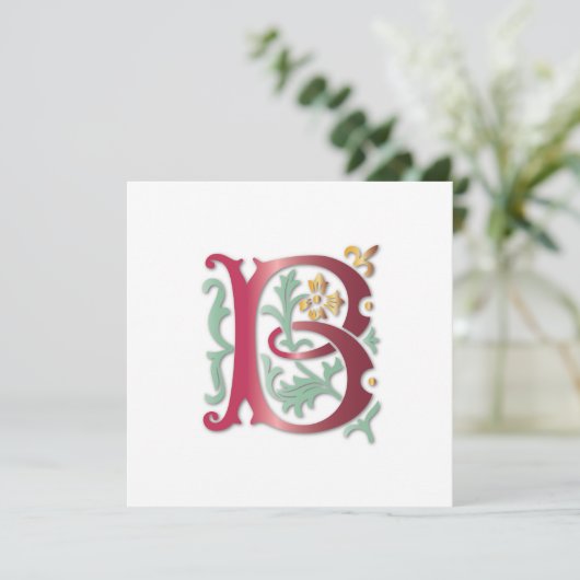 Fleur-de-lis B Monogramm Einladung (Stehend Vorderseite)