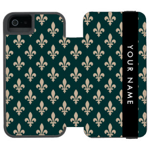 Fleur de Lis, Beige auf Grün, Königlich, Ihr Name Incipio Watson™ iPhone 5 Geldbörsen Hülle