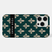 Fleur de Lis, Beige auf Grün, Königlich, Ihr Name iPhone Hülle (Rückseite (Horizontal))