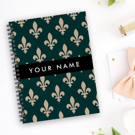 Fleur de Lis, Beige auf Grün, Königlich, Ihr Name Notizblock