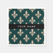 Fleur de Lis, Beige auf Grün, Königlich, Ihr Name Serviette (Vorderseite)