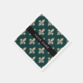 Fleur de Lis, Beige auf Grün, Königlich, Ihr Name Serviette (Ecke)