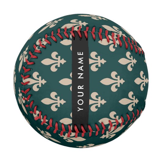 Fleur de Lis, Beige auf Grün, Royal, Ihr Name Baseball (Vorderseite Links)