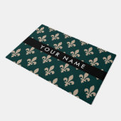 Fleur de Lis, Beige auf Grün, Royal, Ihr Name Fußmatte (Schrägansicht)