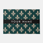 Fleur de Lis, Beige auf Grün, Royal, Ihr Name Fußmatte (Vorderseite)