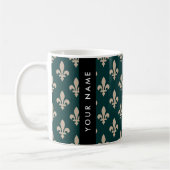 Fleur de Lis, Beige auf Grün, Royal, Ihr Name Kaffeetasse (Links)