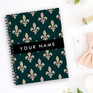 Fleur de Lis, Beige auf Grün, Royal, Ihr Name Planer